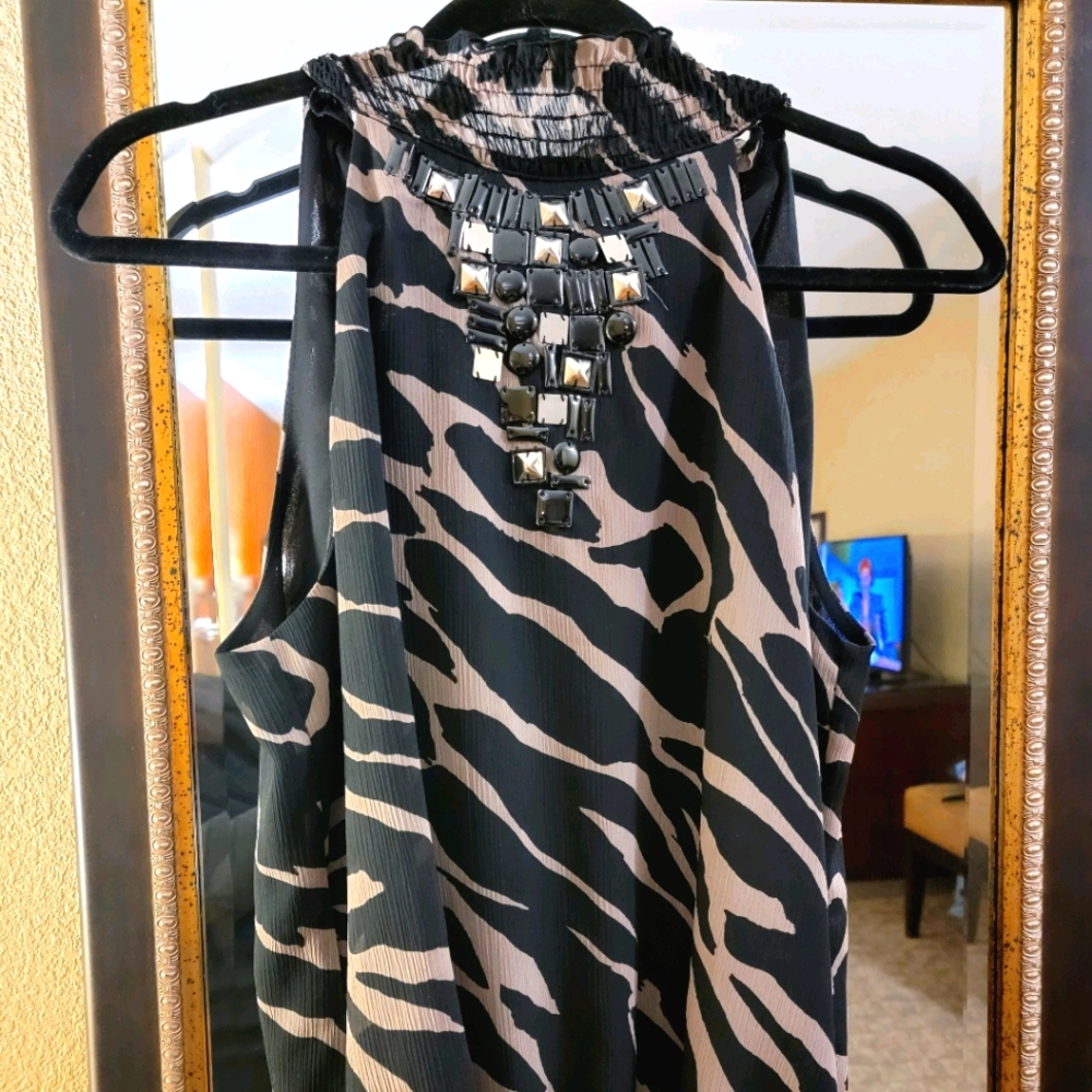 Sleeveless Animal Print Blouse